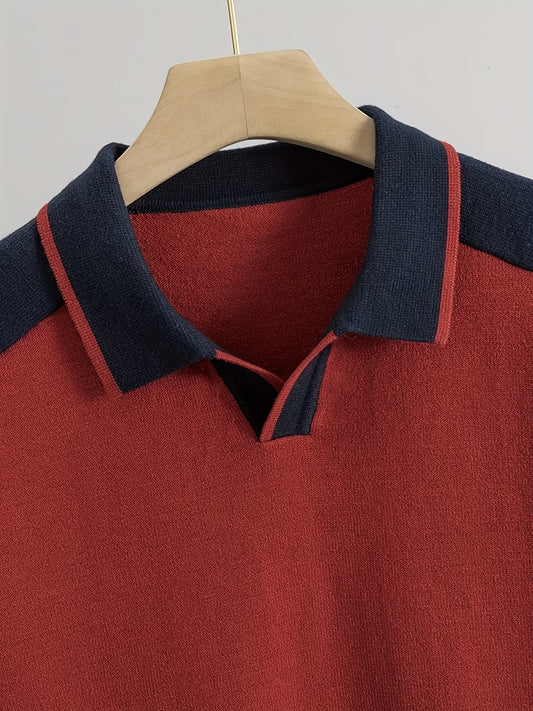 en'S Stylish Raglan Sleeve Sweater with a Color-Blocked Polo Collar for Casual Wear in Autumn And Winter
