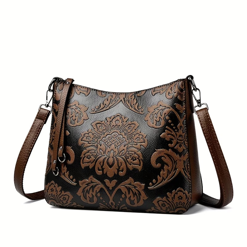 A Trendy Chinese-Style Embossed Shoulder Bag for Women