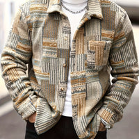 Men'S Geometric Patterned Long-Sleeve Single-Breasted Pocket Casual Fleece Jacket