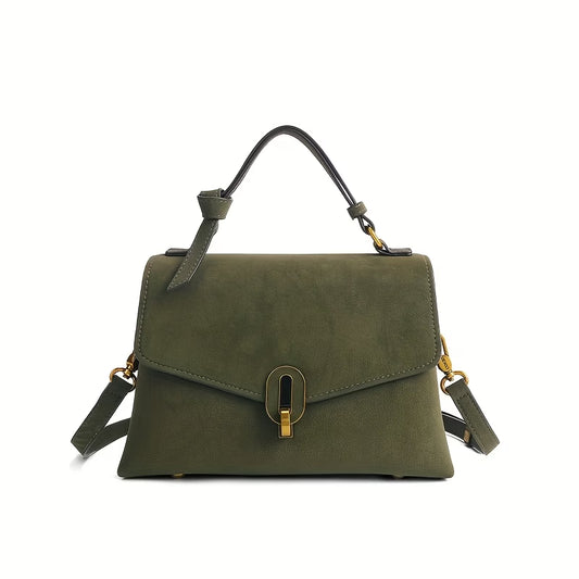 Olive Green Faux Suede Flap Bag