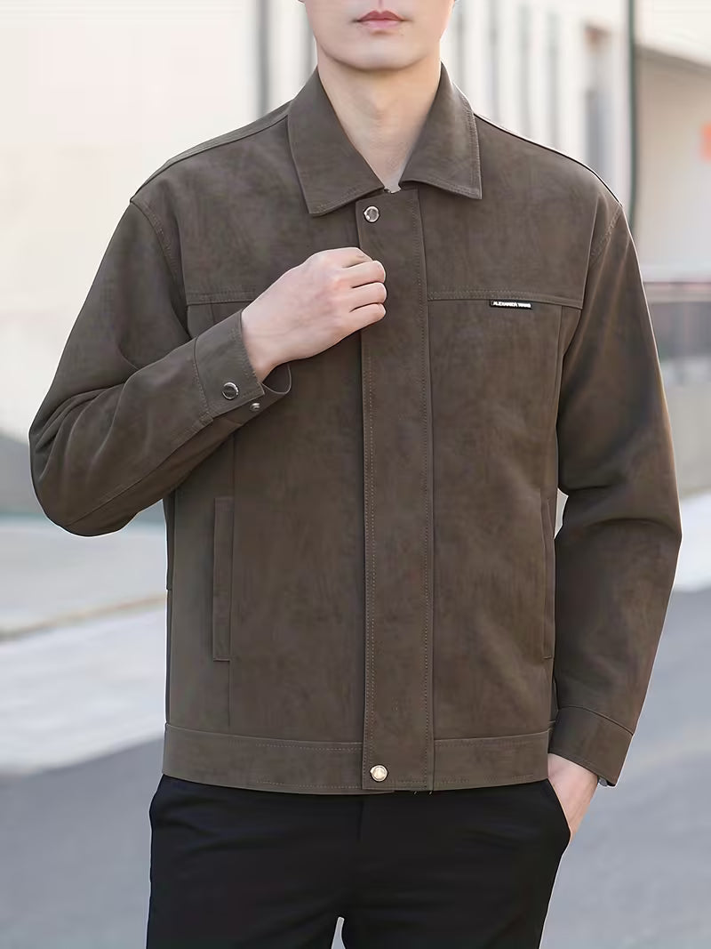 Men's PU Leather Lapel Short Jacket – Casual Business Outerwear for Spring & Autumn