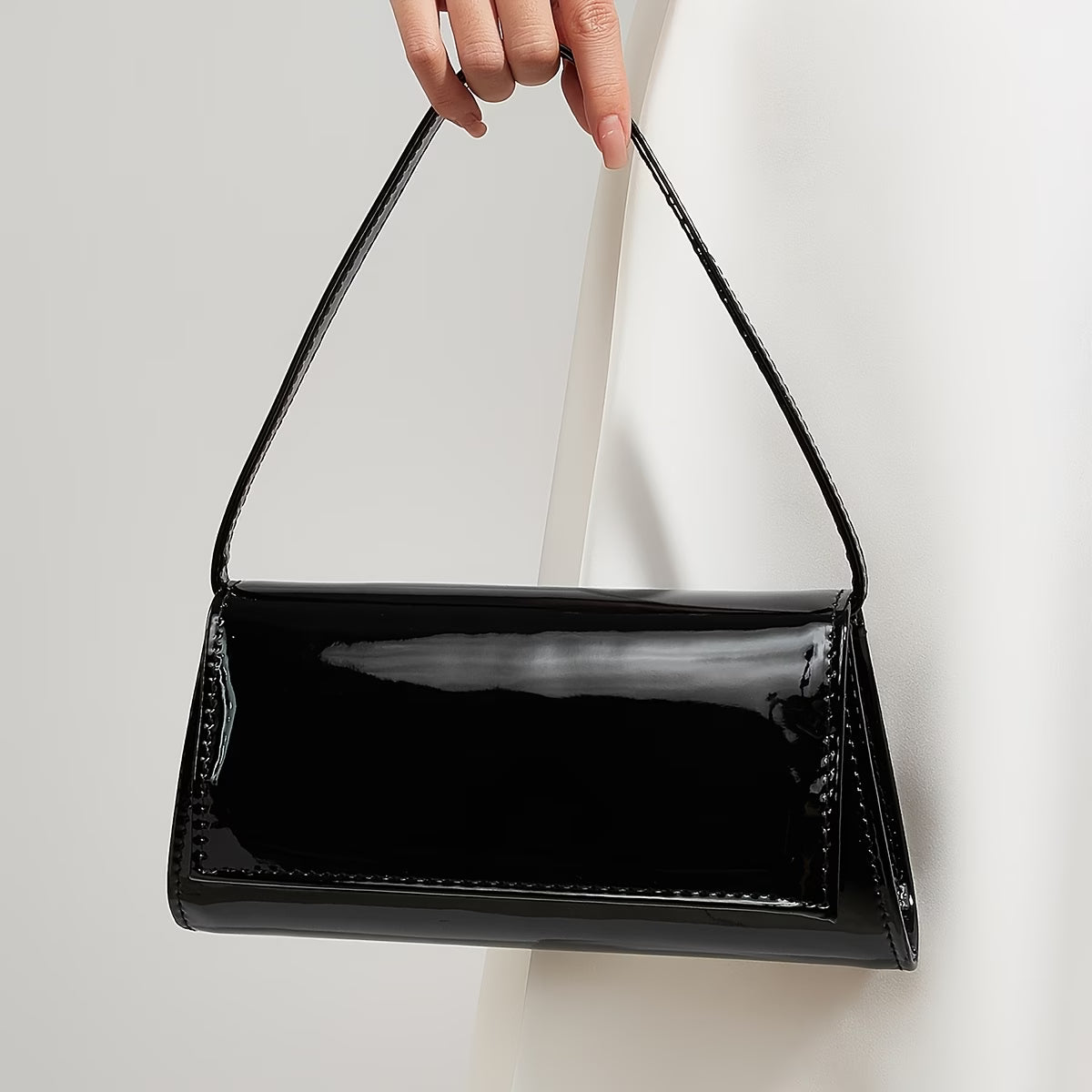 Solid Color Glossy Women's Small Handbag – Geometric Shape with Detachable Straps
