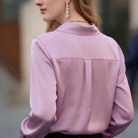 Women's Elegant Satin Long-Sleeve Lapel Shirt – Light Luxury Metal Button Top