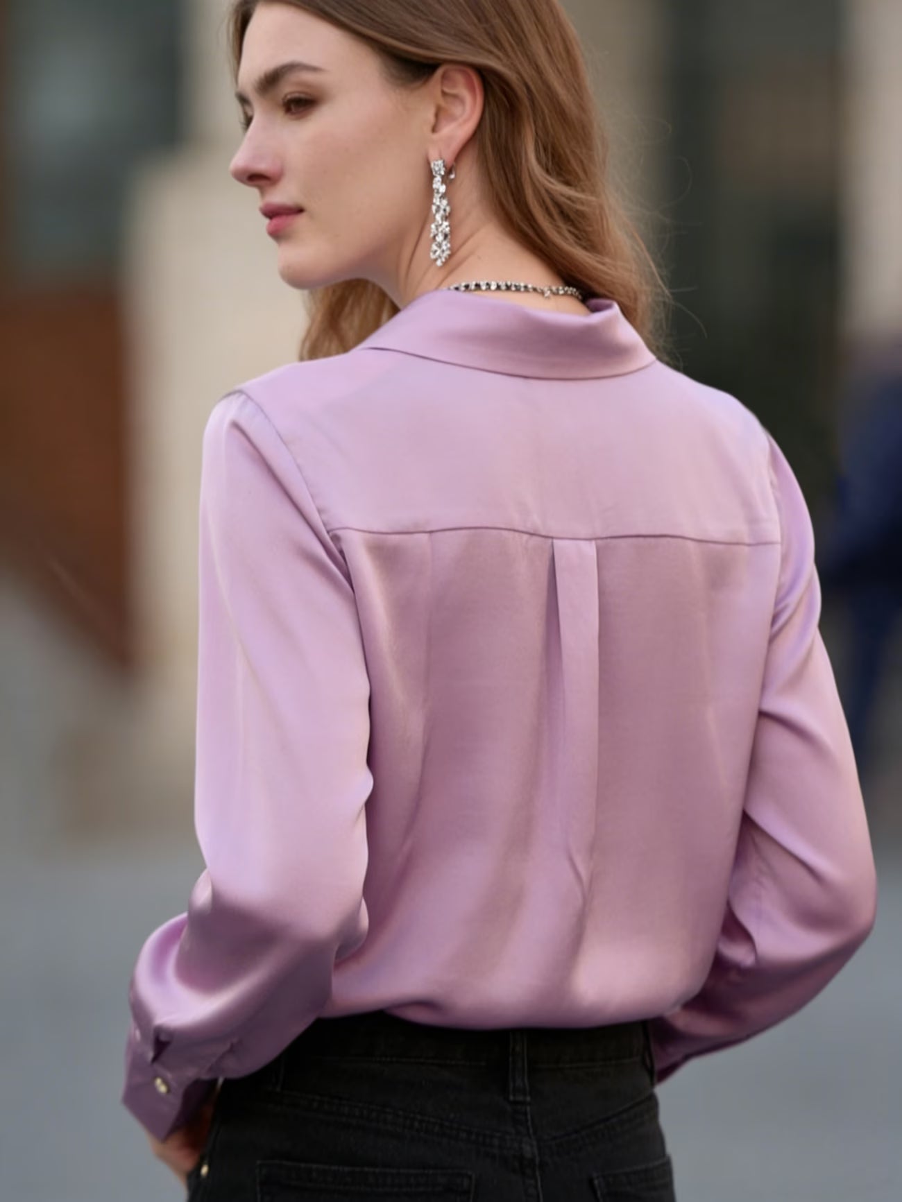 Women's Elegant Satin Long-Sleeve Lapel Shirt – Light Luxury Metal Button Top