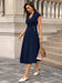 Women's Solid Color Cuffed Sleeve Pocket Button Midi Dress – Elegant Green Office & Party Dress