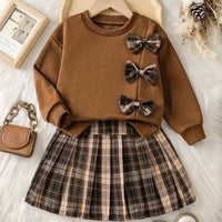 2pcs Girls' Sweatshirt Set, Trendy and Fashionable with Bow Decoration
