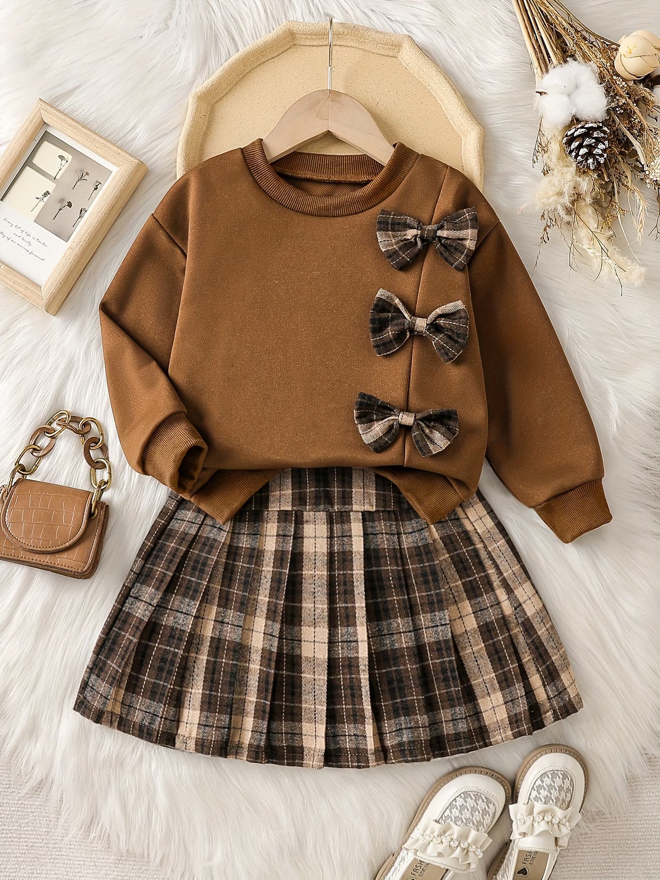 2pcs Girls' Sweatshirt Set, Trendy and Fashionable with Bow Decoration