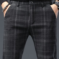 Men's Slim-Fit Plaid Pants - Brushed Stretch Straight Leg
