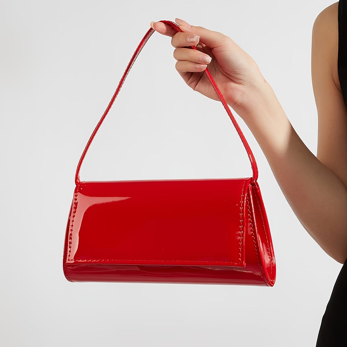Solid Color Glossy Women's Small Handbag – Geometric Shape with Detachable Straps