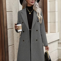Women's Solid Color Double-Breasted Belted Trench Coat