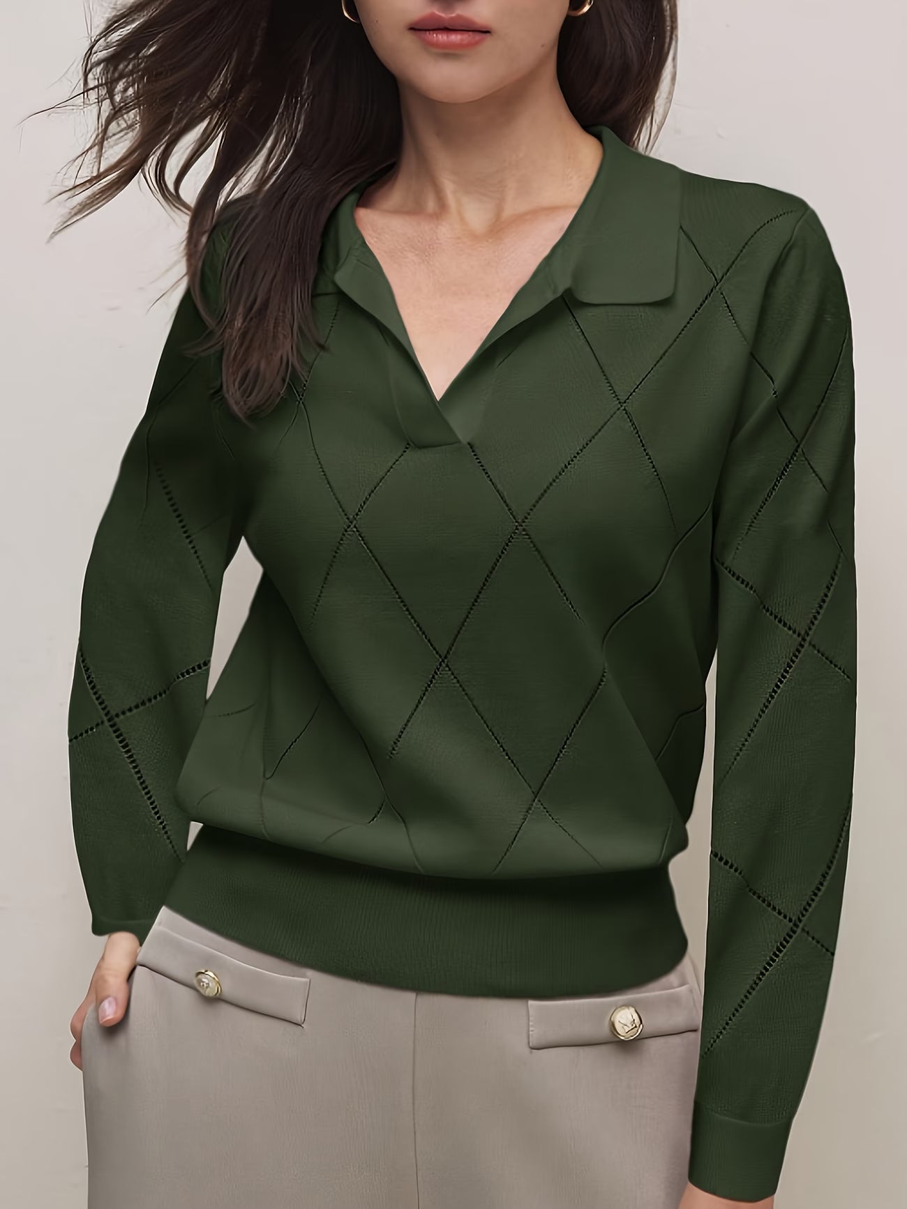Elegant And Versatile Loose-Fit Women'S Polo Neck Long-Sleeve Sweater for Commuting