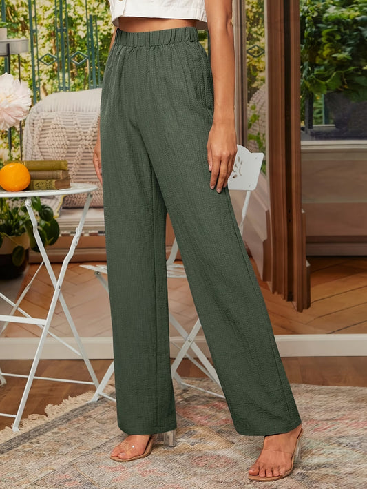 Elegant Solid Color Straight-Leg Pants