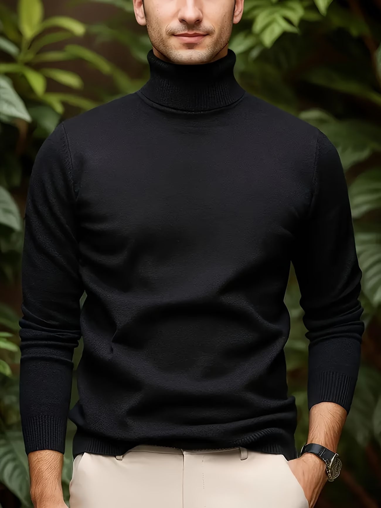 Men's Solid Color Turn-Down Collar Knit Sweater - Autumn/Winter
