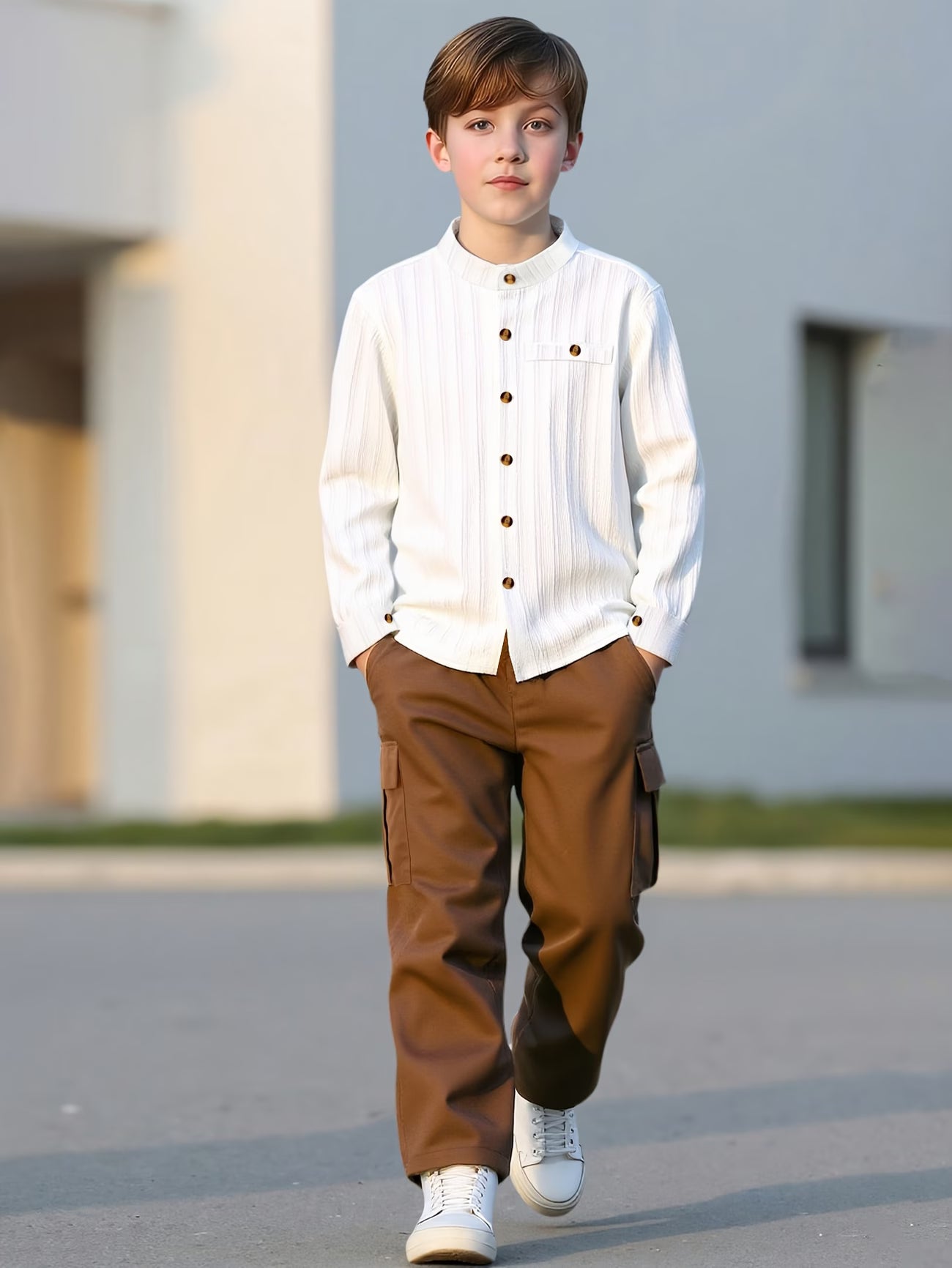 Boys' Spring/Autumn New Long-Sleeve Top and Casual Pants Set, Suitable for 8-1 Old Boys