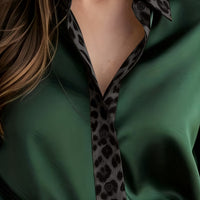 Elegant Women'S Spring/Fall Satin Shirt | Color Block Long Sleeve, Lapel Collar, Slim Fit