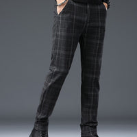Men's Slim-Fit Plaid Pants - Brushed Stretch Straight Leg