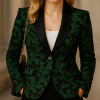 New Fashionable Printed Design Color-blocked Suit Jacket with Notch Lapel, Pockets, and Lining