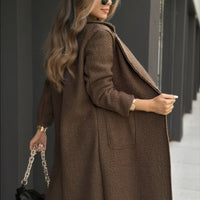Plus Size, Plus Size Women's Brown Plush Texture Suit Collar Coat
