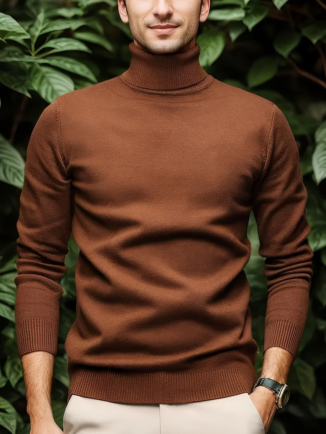 Men's Solid Color Turn-Down Collar Knit Sweater - Autumn/Winter