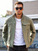 Men'S Summer Regular Fit Washed Denim Jacket in Solid Military Green, Non-Stretch And Casual for Outings