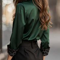 Elegant Women'S Spring/Fall Satin Shirt | Color Block Long Sleeve, Lapel Collar, Slim Fit