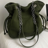 Casual Ladies Tote Bag | Large Capacity, Corduroy Material, Striped Pattern