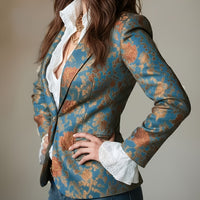 Elegant Vintage Court Style Printed Short Waist Blazer with Lining and Pockets | Regular Fit, Long Sleeve, Single Button Closure