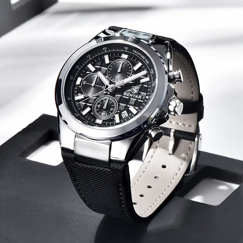 BY BENYAR Men's Multifunctional Chronograph Watch with Calendar and Luminous Display