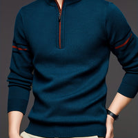 Men'S Autumn And Winter Sweater - Thick Warm Knitted Top - Half High Collar Zip Style