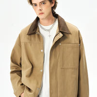 Men's Pure Wool Lapel Casual Sport Jacket – Loose Work Outerwear in Khaki, Black, Beige & Olive Green