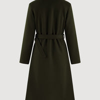 Ladies Solid Color Belted Long Sleeve Trench Coat with Large Lapel | Casual Style, Non-Stretch Fabric, Regular Fit