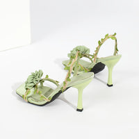 Women's High Heel Sandals – Sexy Green 9cm Slim Heel Square Toe