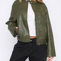 Women's Spring/autumn Biker-style PU Leather Jacket