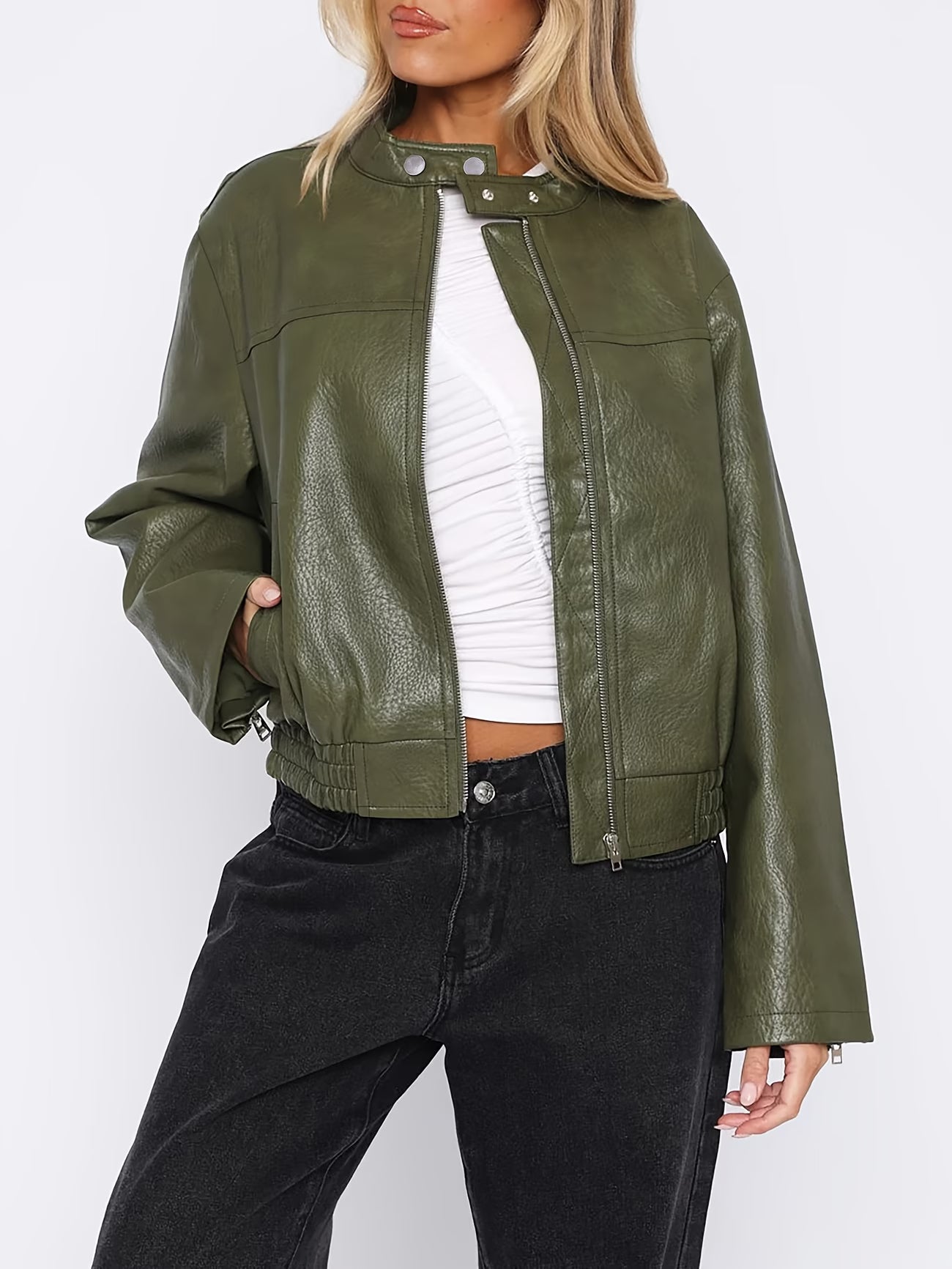 Women's Spring/autumn Biker-style PU Leather Jacket