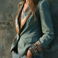 Bohemian Style Elegant Vintage Charm Vibrant Floral Print Single-button Long Sleeve Blazer Jacket with Practical Pockets