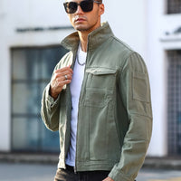 Men'S Summer Regular Fit Washed Denim Jacket in Solid Military Green, Non-Stretch And Casual for Outings