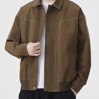 Men's Loose Lapel Zip-Up Long-Sleeve Jacket – Solid Color Versatile Outerwear for Spring & Autumn
