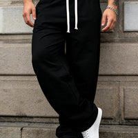 Men's Straight-Leg Casual Pants - Elastic Drawstring & Belt