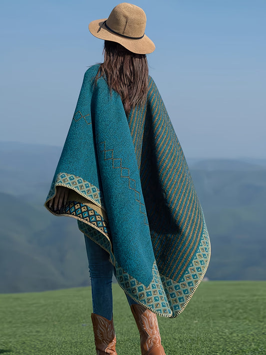 Plus Size, Spring Travel Women's Outdoor Color-Block Shawl