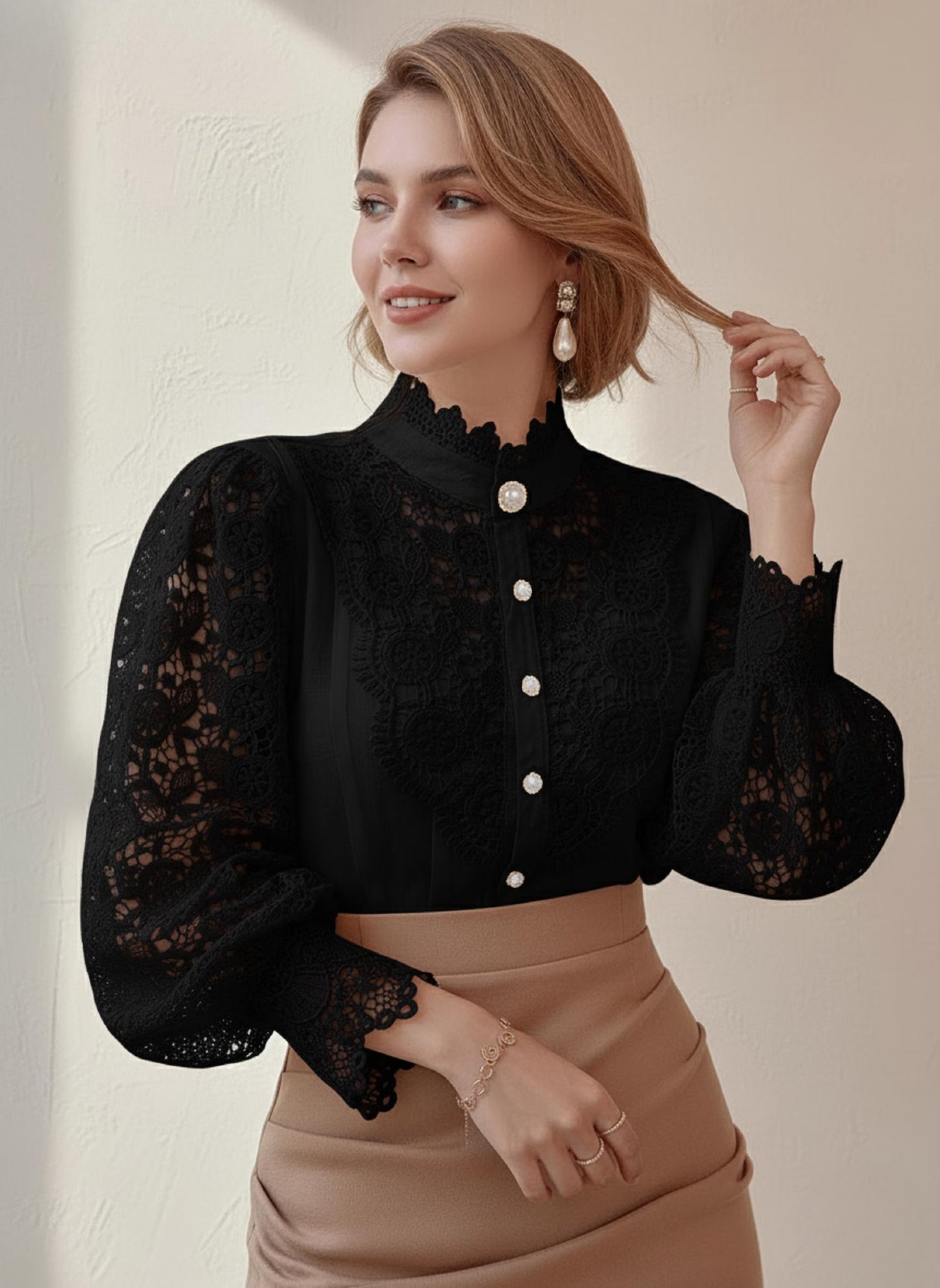 Vintage Lace Blouse Women Long Sleeve